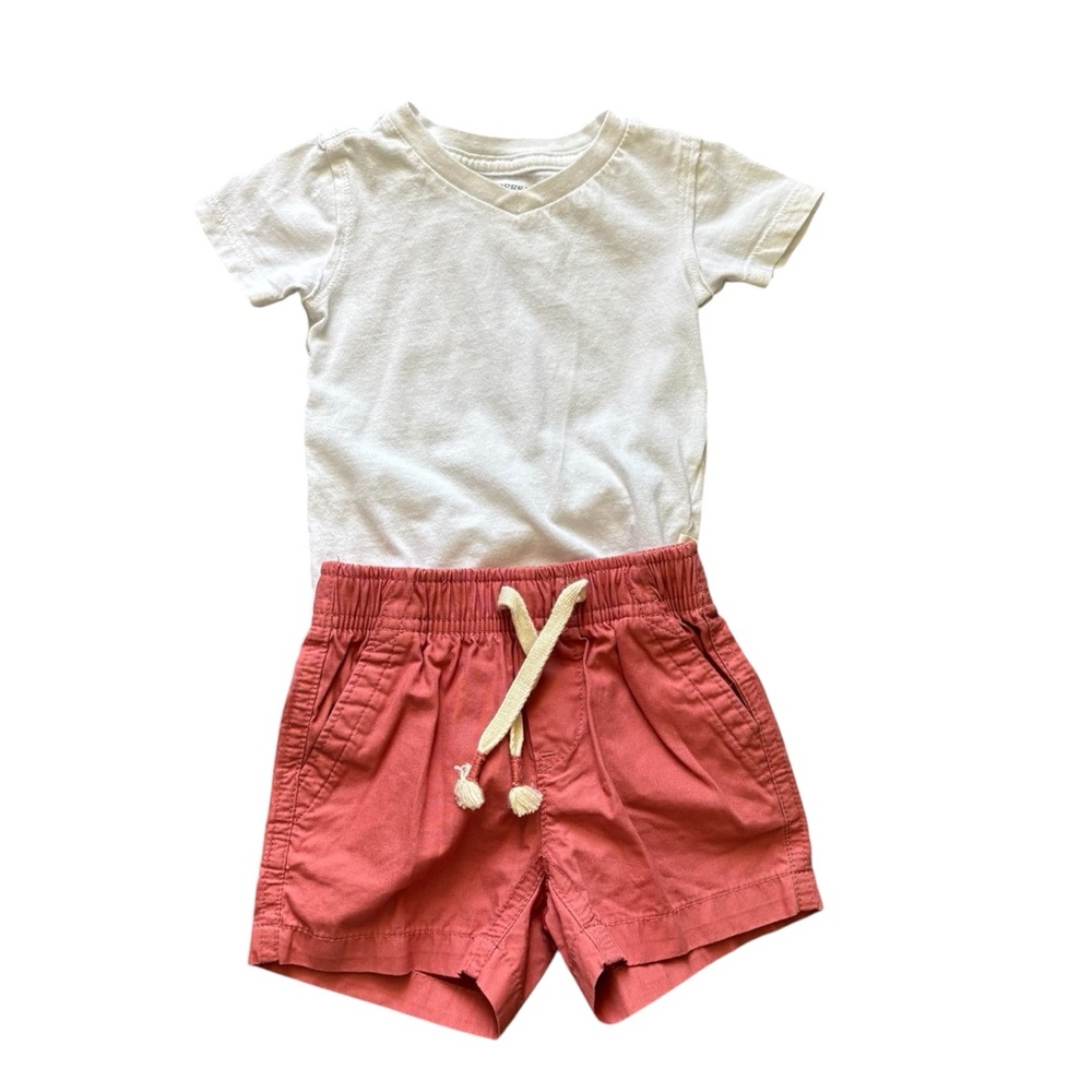 Baby GAP Poplin Pull On Shorts + Burt’s Bees Organic Cotton V Neck Set 3-6M
